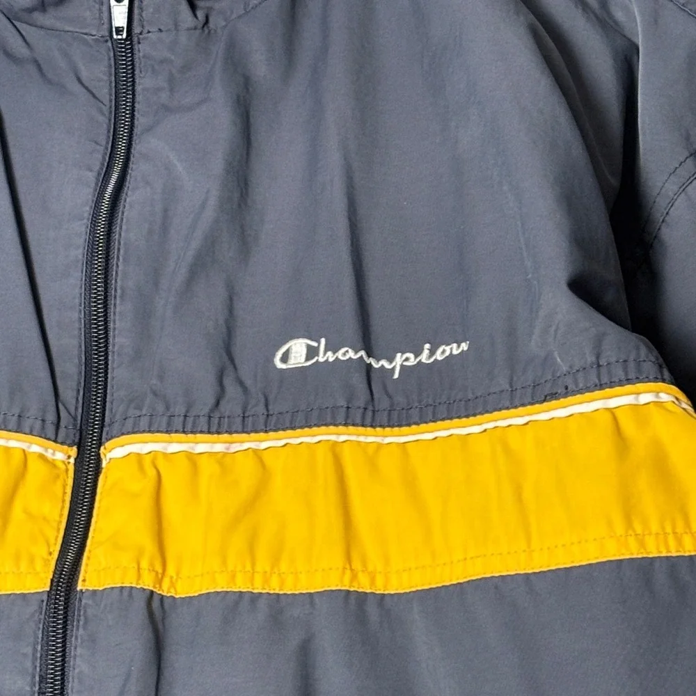 Champion Windbreaker Jacket Men's XL Gray‎ Yellow Colorblock Vintage